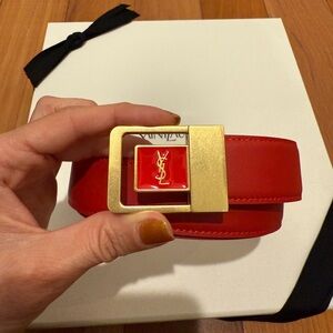 Saint Laurent YSL Boucle LA 66 Red and Gold Belt